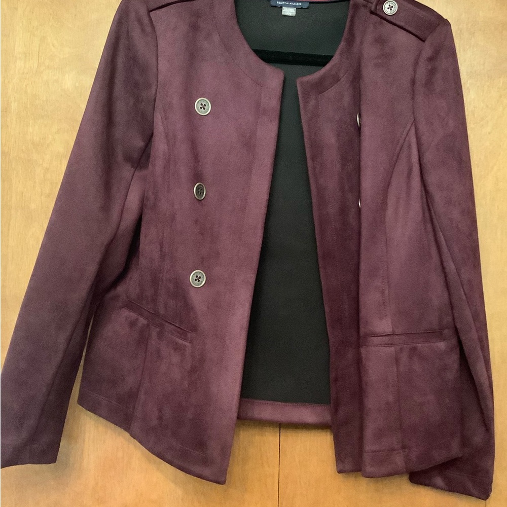 Tommy Hilfiger Burgundy Faux Suede Blazer Classic Structured Design